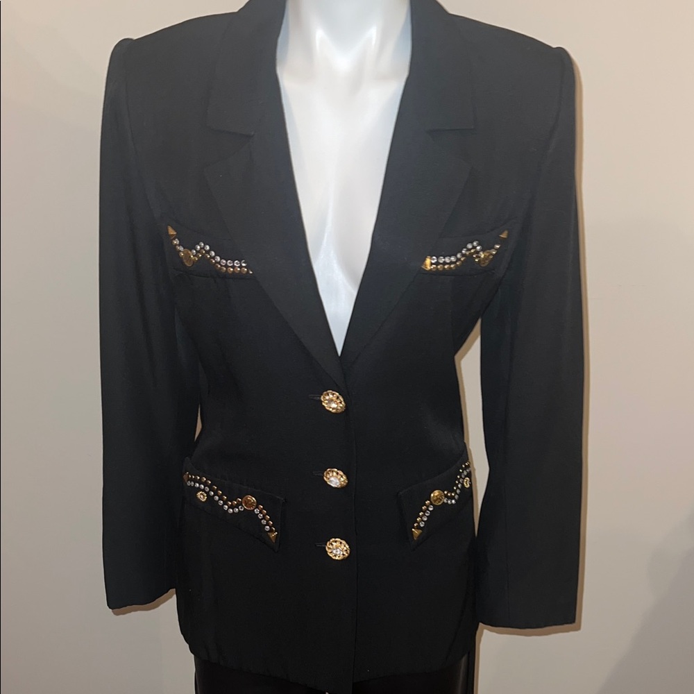 CACH’E Stunning Elegant Black Blazer with Gold Accents